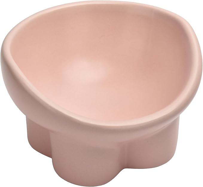 Ceramic Raised Cat Bowl,Elevated Tilted Anti Vomit Cat Bowls for Indoor Cats Whisker Friendly Pet Feeder for Food and Water,Cute Tilted Dish for Flat Faced Cats,Puppies