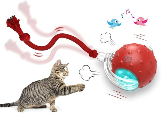 Interactive Cat Toys Ball for Indoor Cats Fast Rolling on Carpet, Chirping & Motion Activate Cat Toys (Red)