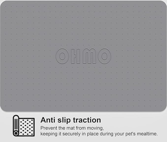 OHMO Dog Food Mat, Silicone Waterproof Cat Food Mat, Non-Skid Spill Proof Pet Feeding Mat for Food and Water, Easy to Clean Dog Placemat(Grey, 23.6" x 15.8")