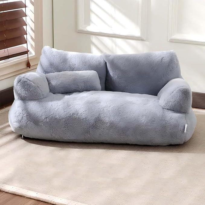 Plush Pet Sofa, Cat Couch Bed for Small Animal Multiple Color Options with Removable and Machine Washable for Indoor (Grey, Large)