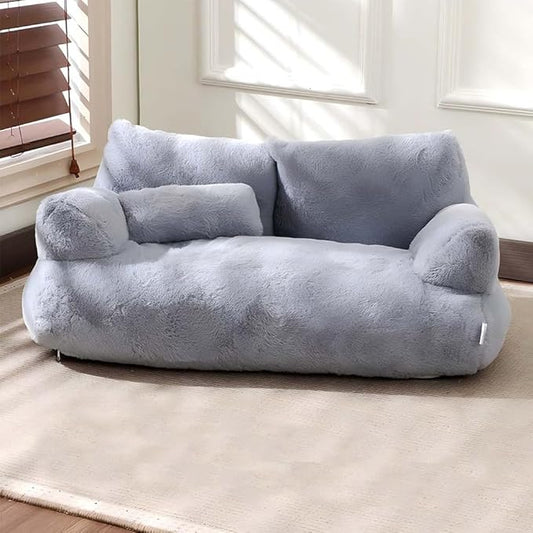 Plush Pet Sofa, Cat Couch Bed for Small Animal Multiple Color Options with Removable and Machine Washable for Indoor (Grey, Large)