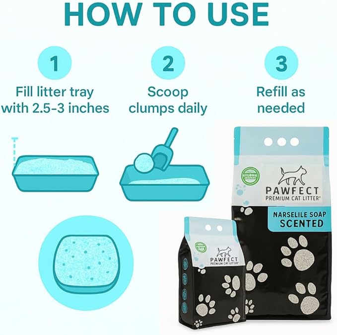 Marseille Soap Scented Cat Litter – 17.2 lb / 9L, Fast Clumping, Natural Odor Absorption, Lightweight Formula, Made with Turkish White Bentonite