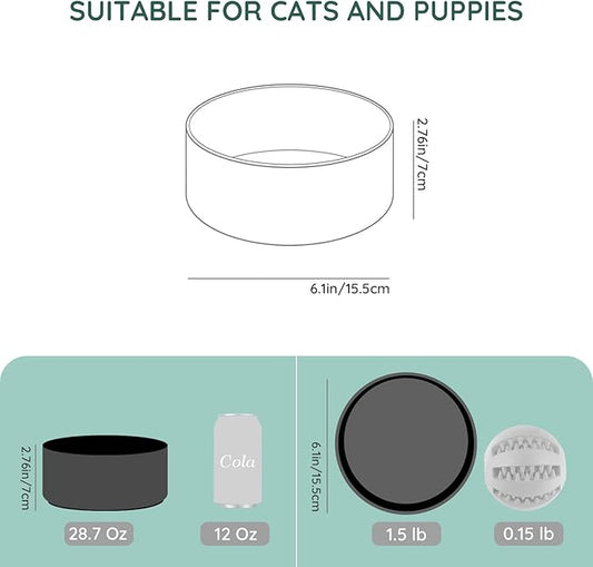 SPUNKYJUNKY 28.7OZ Ceramic Dog and Cat Bowl, Modern Cute Weighted Food Water Bowl for Replacement Black (1 Pack)