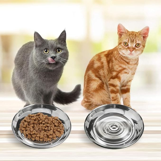 Stainless Steel Cat Bowls Food Dishes for Indoor Cats Cats Shallow Whisker Friendly 6.4Inches Cat Food Water Dishes Bowls Whisker Fatigue Relief Dishwasher Safe 2Pcs
