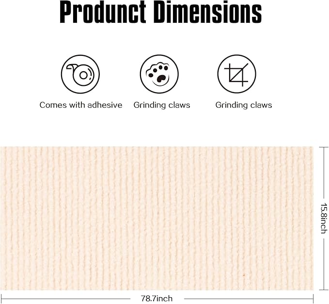 Cat Scratching Mat,Cat Scratch Furniture Protector, Trimmable Self-Adhesive Couch Protector,Carpet Replacement for Tree Shelves, Sofa and Scratching Post (78.7"x15.8",Beige)