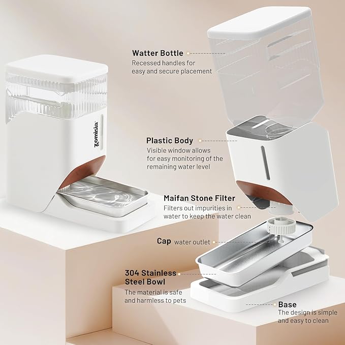 Automatic Dog Water Dispenser 8L with Stainless Steel Bowl, Gravity Large Capacity Water Bowl for Dogs, 2 Gallon Pet Waterer 100% BPA Free, Black