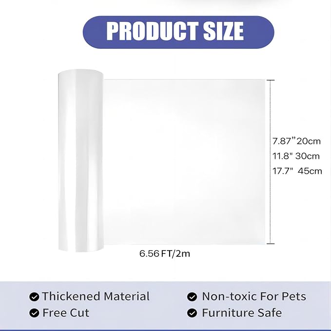 Cat Scratch Furniture Protector: Cat Anti Scratch Tape - Door Protector from Dog Scratching - Clear Training Self Adhesive Tape for Carpet, Sofa, Couch, Door (Transparent, 7.87" x 6.56FT)