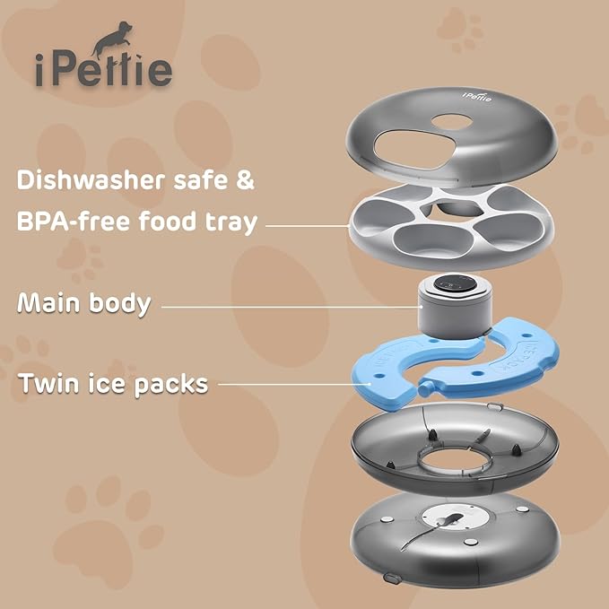 iPettie Donut Frost 6 Meal Cordless Automatic Pet Feeder, Dry & Wet Food Automatic Cat Feeder with Two Ice Packs, Rechargeable Massive Battery, Programmable Timer, Holds 6 x ½ lb. of Food