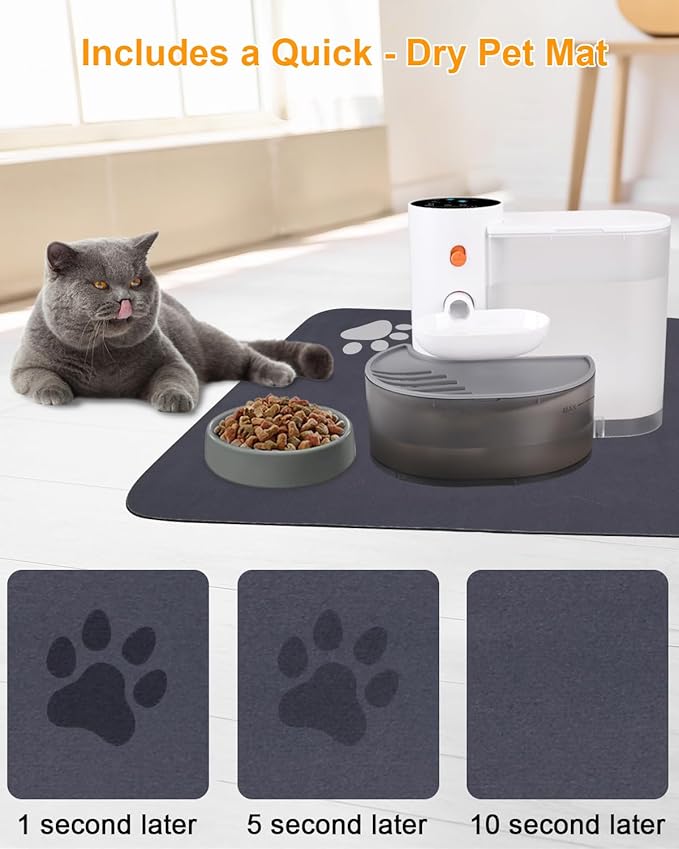 Smart Pet Water Fountain,Filterless Cat Water Fountain No Filter,3L/102oz Ultra Silent Cat Fountain, Separation Design(with A Quick Dry Pet Mat)