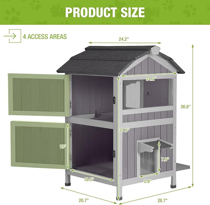 GUTINNEEN Outdoor Cat House Weatherproof Outside Feral Cat Shelter 2 Story