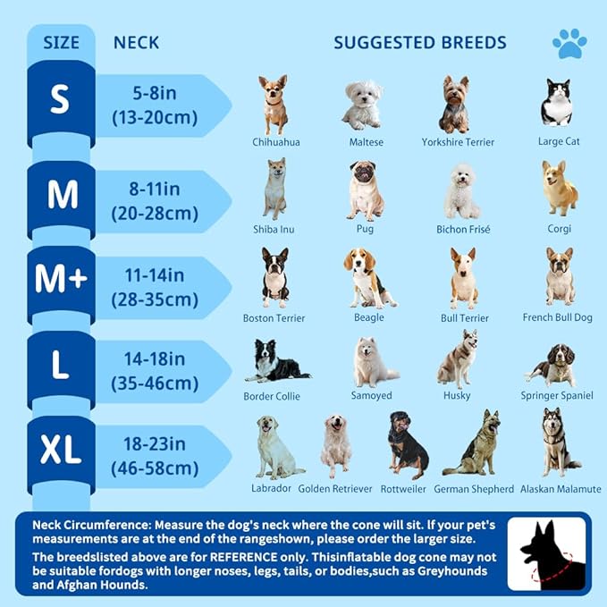 Soft Dog Cone Collar, Inflatable Donut Cones Alternative After Surgery with Anti-Lick Shield, for Large/Medium/Small Dogs to Stop Licking, Elizabethan Neck Ecollars of Shame, Comfy E Pillow Recovery