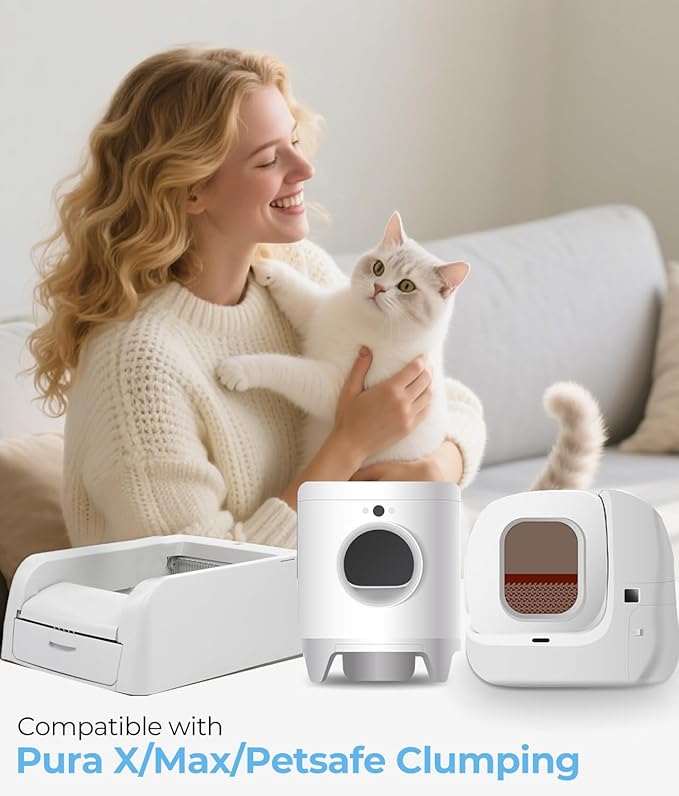 80 Count Automatic Cat Litter Bags Compatible with PURA X/MAX & ScoopFree Clumping, Tear-free & Leak-Proof Self-cleaning Cat Litter Robot Waste Bags with Durable Drawstring for Litter Box 21" x 11"