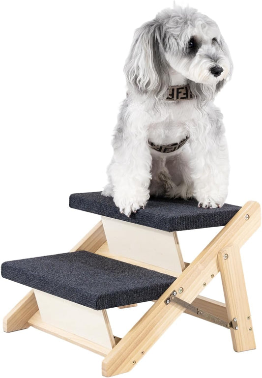 MEWANG Wood Pet Stairs & Ramp for Small/Medium Dogs and Cats, Aging Pets – 3-in-1 Foldable, Portable, Non-Slip Pet Ladder for Tall Beds, Couches,Cars–Holds Up to 220 lbs (17.3" L x 17.2" W x 13.0" H)