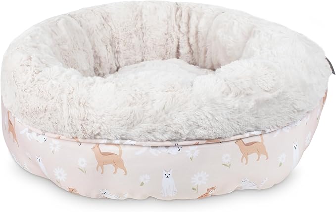 Fringe Studio Cat Bird Daisy Lite Peach Small Circle Pet Bed 18"- Poly Filled with Faux Fur Interior - Machine Washable
