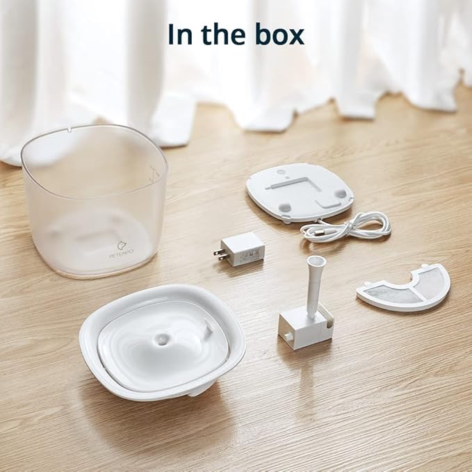 Cat Water Fountain with Wireless Pump, 68oz/2L Ultra Quiet Cat Fountain, Automatic Pet Drinking Fountain for Cats Dogs Inside with 2 Flow Modes, LED Light Indicator, Filter Included