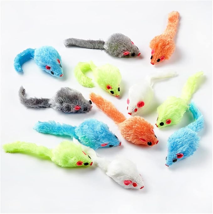 Cat Mouse Toys for Indoor Cats 12PCS, 5 Color Variety Interactive Cat Toy Mice Cat Toy Mouse for Cats, Fur Mouse Kitten Toy Mice Cat Feather Toys with Rattle Sounds (Mixed Color)