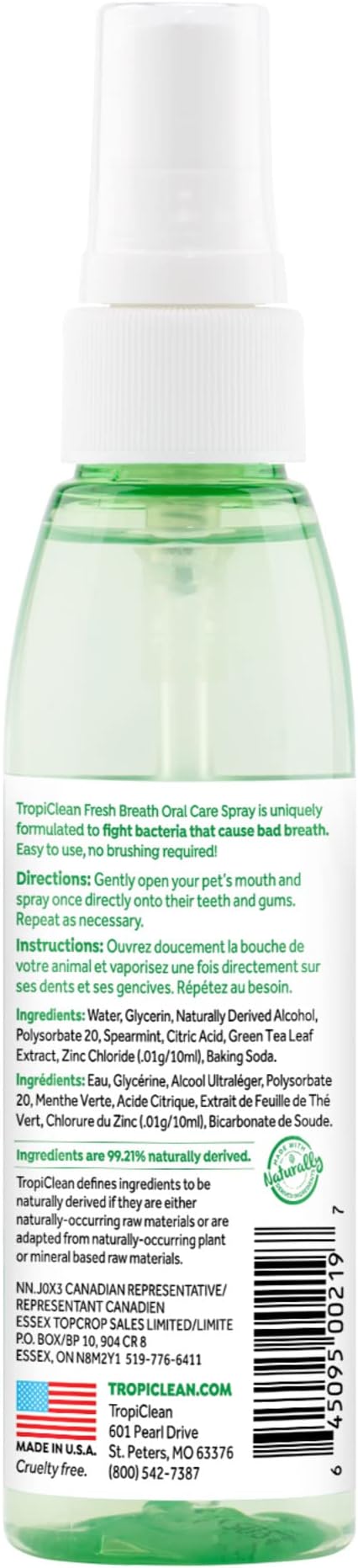 TropiClean Fresh Breath Oral Care Spray for Dogs & Cats | Dog Breath Spray | Mint Breath Freshener | Pet Bad Breath Treatment | Made in The USA | 4 oz