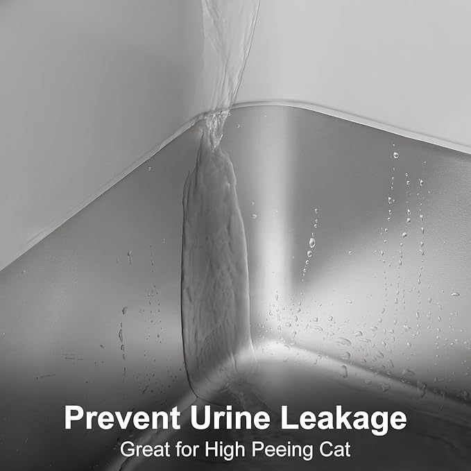 Stainless Steel Litter Box with Step Extra Large Cat Litter Box for Big Cats High Sides Enclosure XL Non-Sticky Easy Cleaning Anti-Urine Leakage (with Litter Scoop & Footboard, Grey)