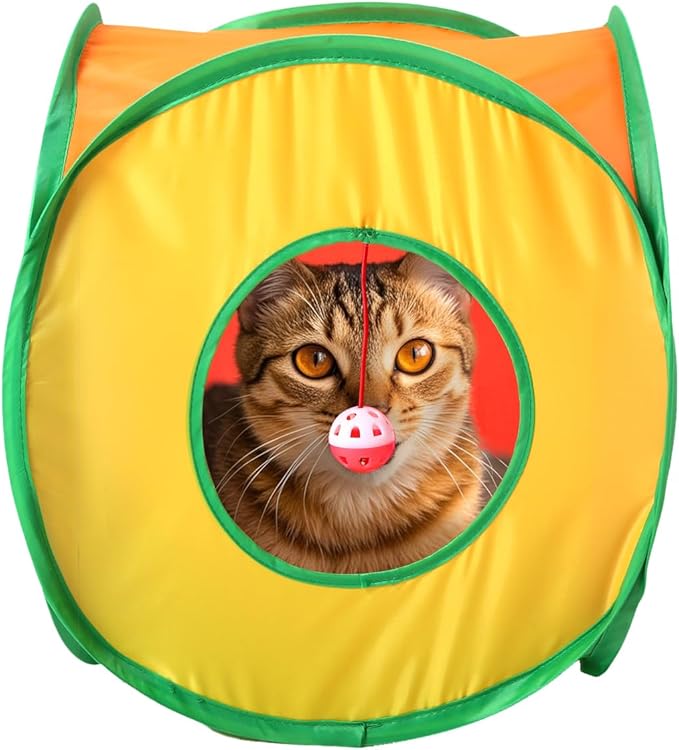 ‌Coolcandy Cat Tunnel & Interactive Cat Toy Indoor, Cube Shape Tunnel Toys for Indoor Cats, Collapsible Interactive Peekaboo Cave with Play Ball, for Multi-Way Play & Small Animals