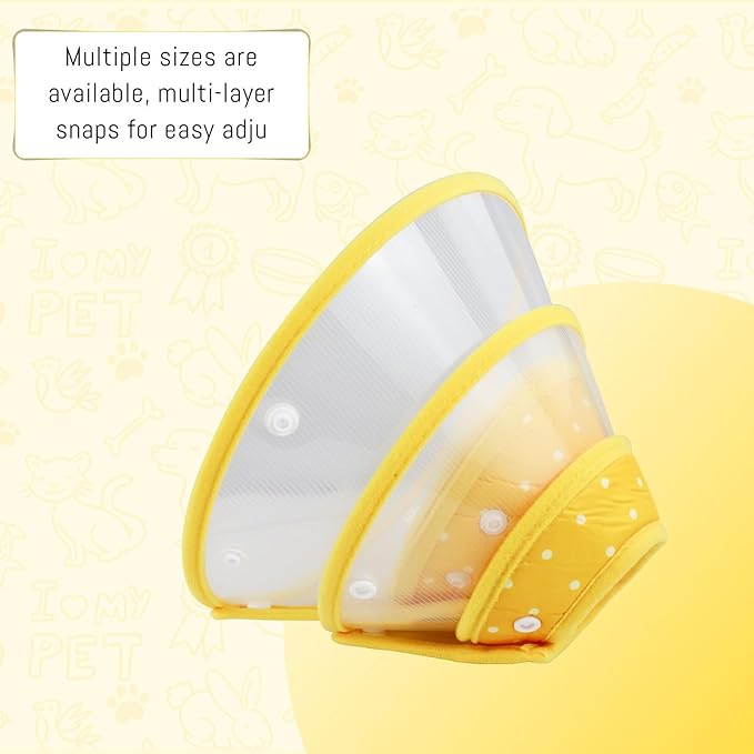 Pet Cone Recovery Dog Cone Adjustable Dog Collar Clear Padded Collar with Breathable Soft Edge, Plastic Puppy Cone Protect The Neck Surgery Recovery, Designed for Cats and Puppies (Yellow, S)