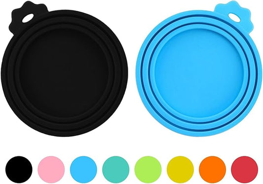 2 Pack Silicone Pet Food Can Lids, Black/Blue, BPA Free, Food Safe, Universal, Pull On, Round, 2 Pieces, Perfect for Most Families with Pets at Home
