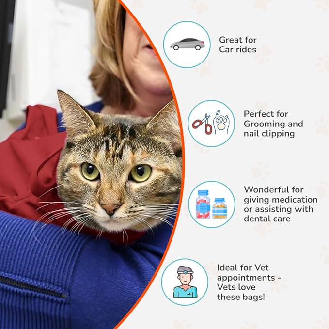 Cozy Comfort Carrier - X-Large Soft Red Cat Carrier and Cat Restraint Bag for Nail Trimming, Vet Visits, Medication Administration, Dental Care, and Travel