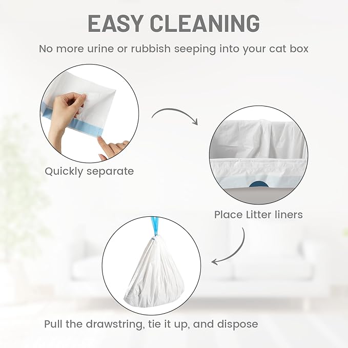 60pcs Cat Litter Bags for Litter Robot 4, Automatic Self Cleaning Cats Litter Box Waste Bags for Self-Cleaning Cat Box Multiple Cats Liners with Drawstring Pet Self Cleaning Waste Boxes Bags Liners