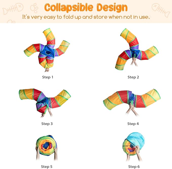 Depets Cat Tunnel for Indoor Cats, 5 Way Large Cat Play Tunnel & Tube with Play Ball, S-Shaped Folded Pet Tube with Interactive Peephole, Ideal for Indoor Exercise for Kittens Puppies Rabbits