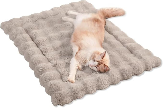 Dog Beds Mats Cat Bed Mat Plush Faux Fur Puppy Pad with Anti-Skid Bottom Cozy Kitten Bed for Carriers/Floor Dog Friendly 35 x 27 Inch Large Coffee