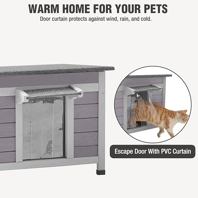 Cat House Outdoor Indoor, Waterproof Feral Cat Shelter, Wooden Rabbit Hutch Outside with Openable Top, for Bunny, Dog and Other Small Animals