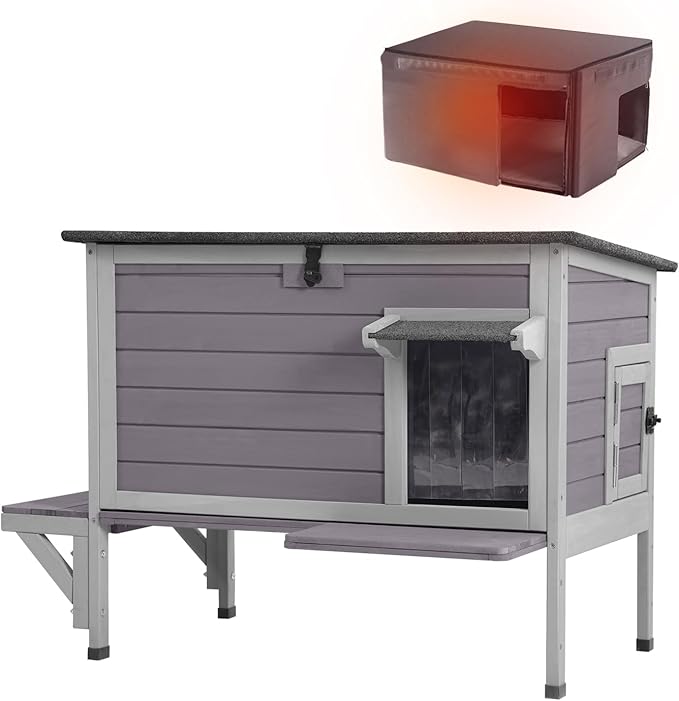 Aivituvin Outdoor Cat House with Insulated Liner,Large Heated Feral Cats Shelter for Winter，Weatherproof Cat Enclosure