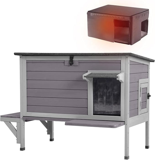 Aivituvin Outdoor Cat House with Insulated Liner,Large Heated Feral Cats Shelter for Winter，Weatherproof Cat Enclosure