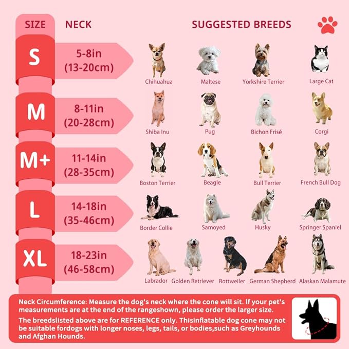 Soft Dog Cone Collar, Inflatable Donut Cones Alternative After Surgery with Anti-Lick Shield, for Large/Medium/Small Dogs to Stop Licking, Elizabethan Neck Ecollars of Shame, Comfy Pillow Recovery E