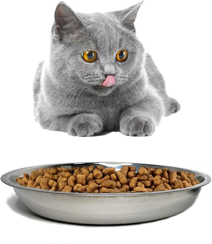 kathson Stainless Steel Whisker Relief Cat Bowl, 4 pcs Shallow and Wide Bowls, Pet Cat & Dog Feeding Large Dishes Fits with Elevated Stands Pet Bowl Stand (7.00 Inch Dia.)
