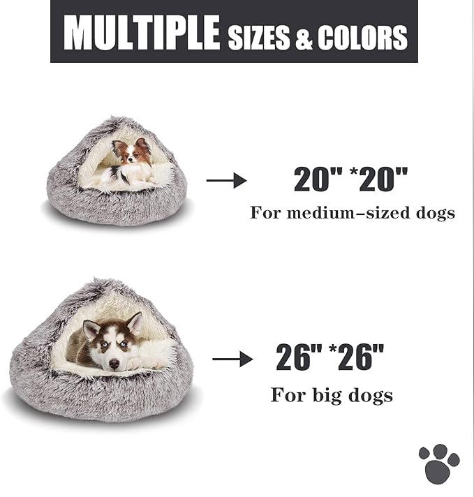 ShinHye Cat Bed Round Plush Fluffy Hooded Cat Bed Cave, Cozy for Indoor Cats or Small Dog beds, Soothing Pet Beds Doughnut Calm Anti-nxiety Dog Bed - Waterproof Bottom Washable (26×26inch, Coffee)