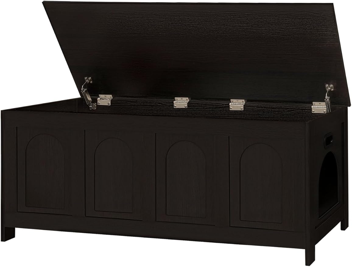 DINZI LVJ Cat Litter Box Enclosure, Flip Top Litter Box Furniture, Hidden Cat Washroom, 2-Entrances Wooden Pet House, 47.2" L x 18.7" W x 19.7" H, End Side Table, TV Stand, Easy to Assemble, Espresso