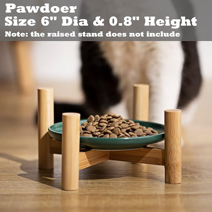 Ceramic Shallow Cat Dish 6 inch, Whisker Fatigue Free Cat Food Bowls, Wide and Small Pet Plate for Kitten and Kitty, Short Legged Munchkin Cat