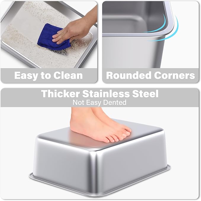 Stainless Steel Litter Box, 18"x14"x6"(Height) Medium Metal Cat Litter Box Easy Clean, Non Stick Litterbox No Smell for Cats or Kitty, Rabbits