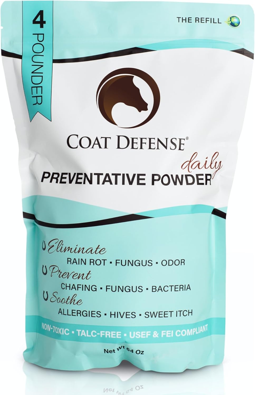 COAT DEFENSE Daily Grooming Powder for Horses | Dry Shampoo with Natural Ingredients | 64 oz Formula for Fresh, Healthy-Looking Coat