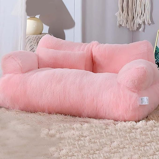 Plush Pet Sofa, Cat Couch Bed for Small Animal Multiple Color Options with Removable and Machine Washable for Indoor (Pink, Medium)