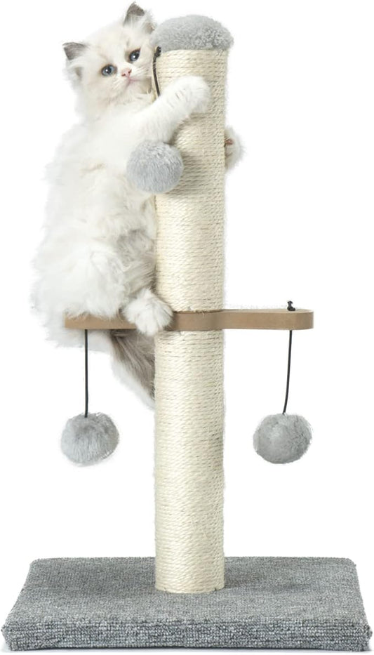 PAWSFANS Cat Scratching Post,Small Scratch Post for Indoor Kittens and Small Size Cats,with Hanging Ball Toys,21inches,Grey