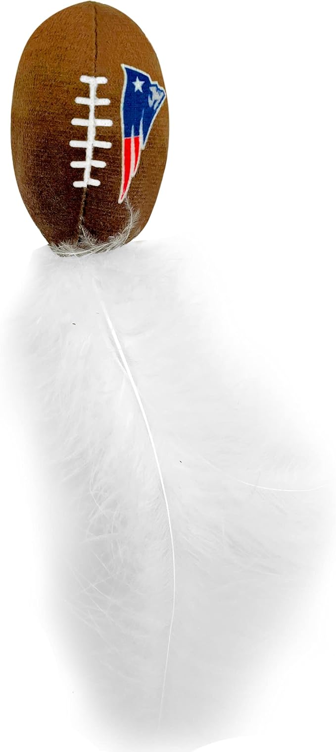 BEST PLUSH CAT TOY: NFL NEW ENGLAND PATRIOTS Complete Set of 3 piece Cat Toys filled with Fresh Catnip. Includes: 1 Helmet Cat Toy, 1 Football Cat Toy with Feathers & 1 Beer Bottle all with Team LOGOS