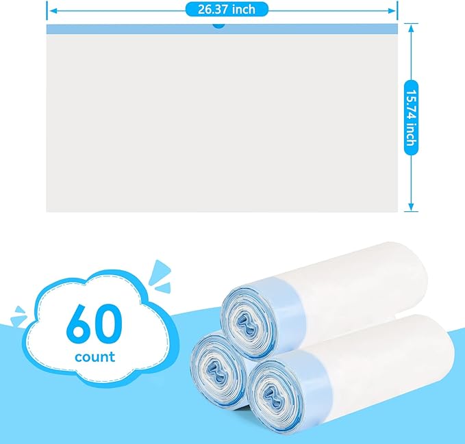 Cat Litter Bags 60 Count,26.37"x15.74" Drawstring Close Litter Box Liners for Automatic Litter Box,Thick Cat Poop Bags,Easy to Clean,Heavy Duty Robot Bag for Self-Cleaning Box