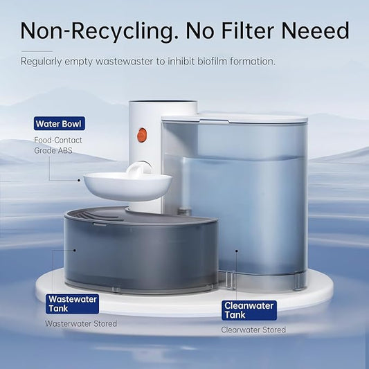 Automatic Smart Pet Water Fountain, 2025 Upgraded Cordless 3L/106oz Large Capacity, No Filter, Gravity Dispenser with Wastewater Separation, Quiet Design for Cats Dogs, Ensures Always Fresh Water