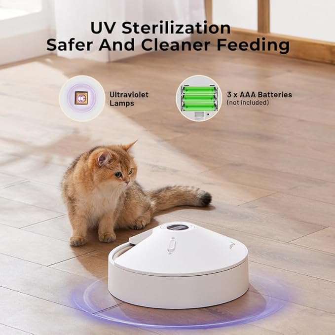 Automatic Cat Feeder Wet Food, 5 Meals Cordless Pet Food Dispenser, Fresh Food Refrigerated Container with 2 Ice Packs, 10s Voice Recording, Programmable Timer Battery Operated（No Included