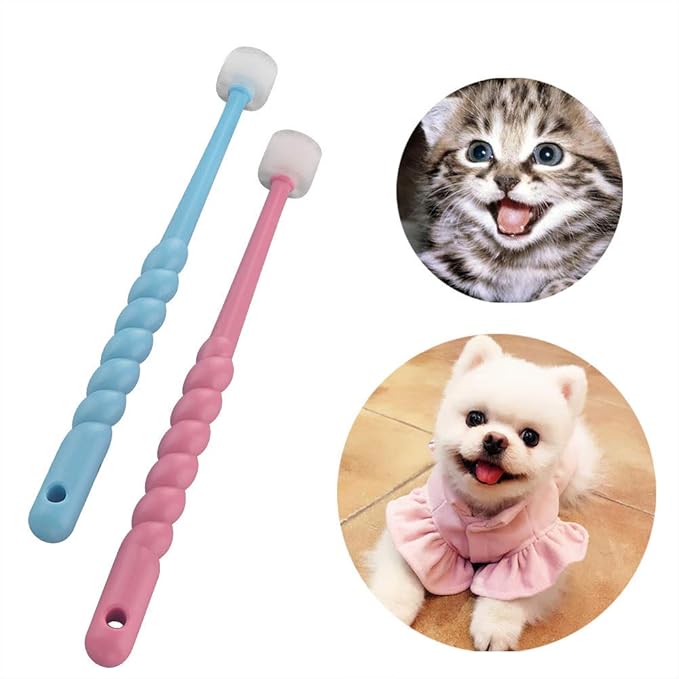 VTurboWay 2 Pack 360-Degree Pet Toothbrush for Puppy, Small Dog and Cat, Colors May Vary