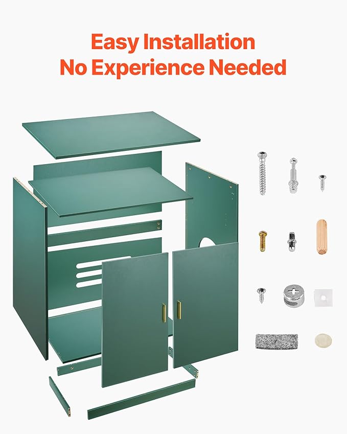 VEVOR Cat Litter Box Enclosure, 31.5 in Hidden Litter Box Cabinet, Wooden Indoor Cat Washroom with Ventilated Holes, Double-Door Kitty Pet House Furniture, End Side Table Fit Most Litterboxes