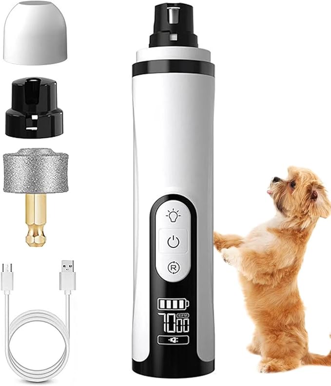 Upgrade Heusom Groom Pro Nail Grinder Cordless with LED Light & 3 Speeds, Dog Cat Nail Trimmer 2000mAh Long-Lasting Battery for Thick Nails for Dogs and Cats (1 Pc+1 Head)