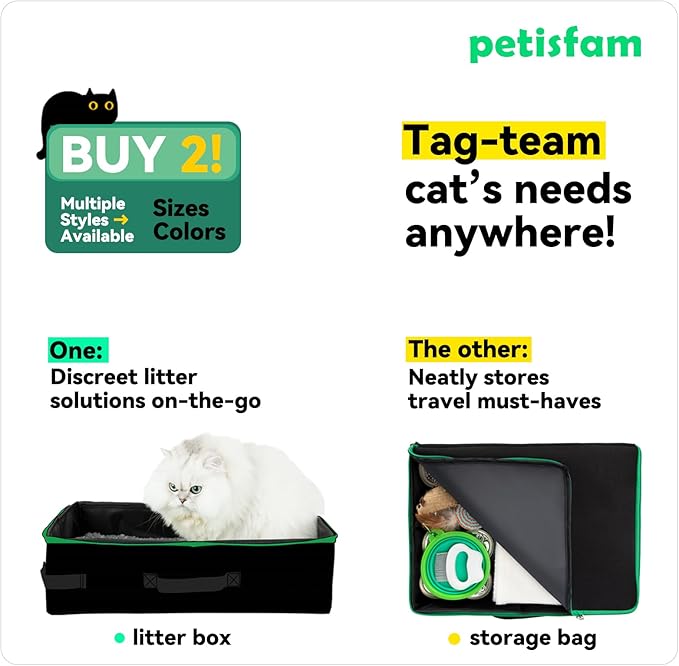 petisfam Portable Travel Litter Box for Cats with Lid to Contain Litter and Odor. Easy to Carry, Clean and Store. Easy for Car Travel, Hotle Stays, Flying with Cats