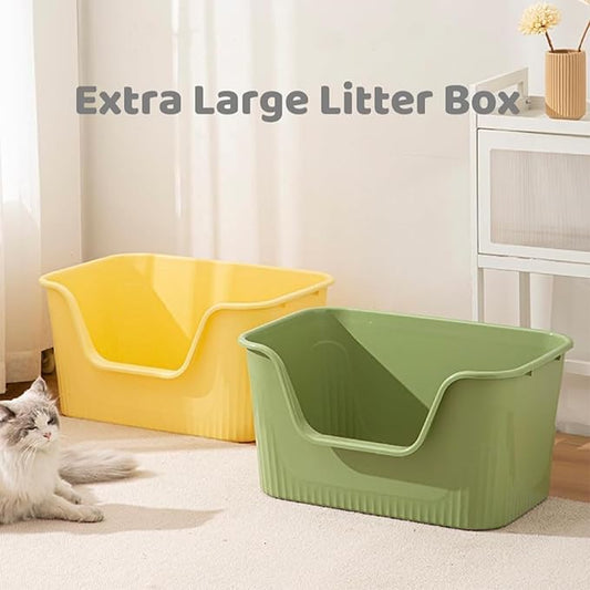 Extra Large Litter Box with High Sides 25.27" Lx17.83 Wx13.11 H,Anti-Splashing,Tool-Free Assembly,Multi Kitty Cat Litter Box,Jumbo (Green)